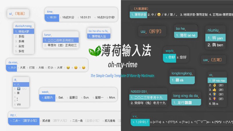 #GitHub #输入法 #配置🌿 Oh my rime - 一套简单强大的 rime 配置模板▎项目功能：输入法模板▎项目介绍：一套简单强大的 rime 配置模板，同时适配多个平台
