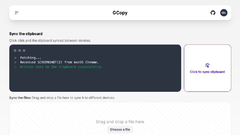 #网站 #工具 #传输 #开源 GCopy - 一个支持文字、截图、文件的剪切板同步工具▎网站功能：剪切板同步▎网站介绍：一个使用 Golang 和 Nextjs 开发，完全开源的剪切板同步工具